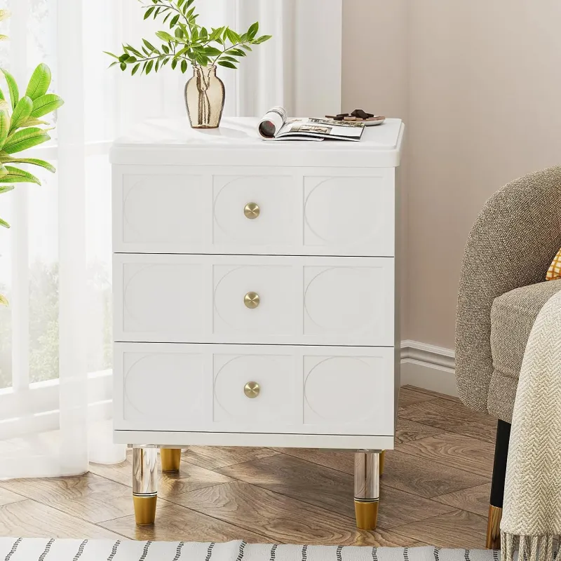 Tribesigns Nightstands*Nightstand, 3-Drawer Bedside Table with Acrylic Metal Legs
