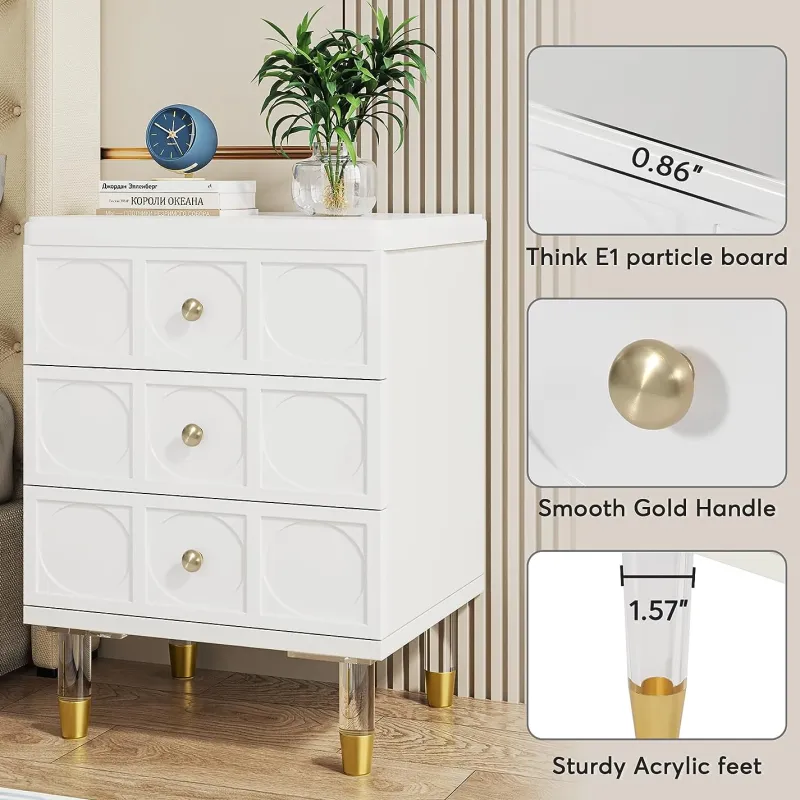 Tribesigns Nightstands*Nightstand, 3-Drawer Bedside Table with Acrylic Metal Legs