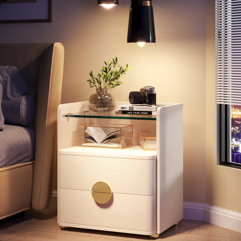 Tribesigns Nightstands*Nightstand, 2-Drawer Modern Bedside Table with Open Storage