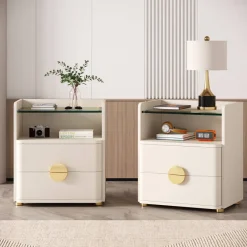 Tribesigns Nightstands*Nightstand, 2-Drawer Modern Bedside Table with Open Storage