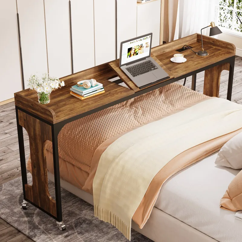 Tribesigns Overbed Tables*Overbed Table with Wheels, 71" Laptop Cart with Outlets & USB Ports