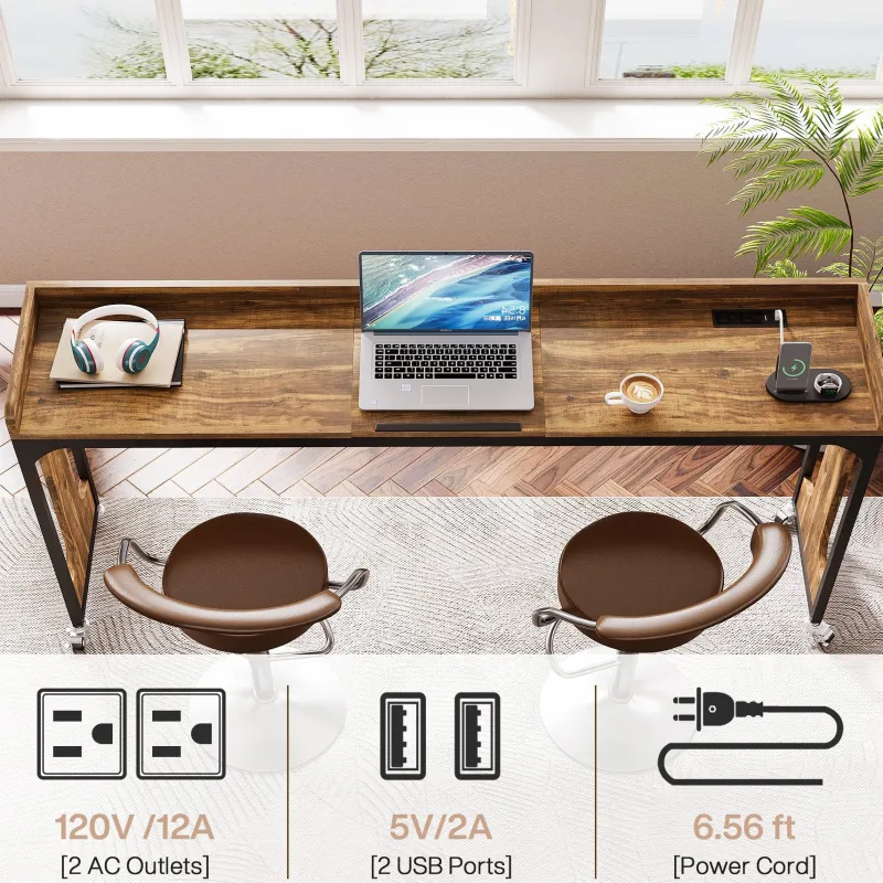 Tribesigns Overbed Tables*Overbed Table with Wheels, 71" Laptop Cart with Outlets & USB Ports