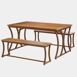 Tribesigns Dining Tables*4-Piece 51-Inch Dining Table Set with 2 Benches & Table Runner