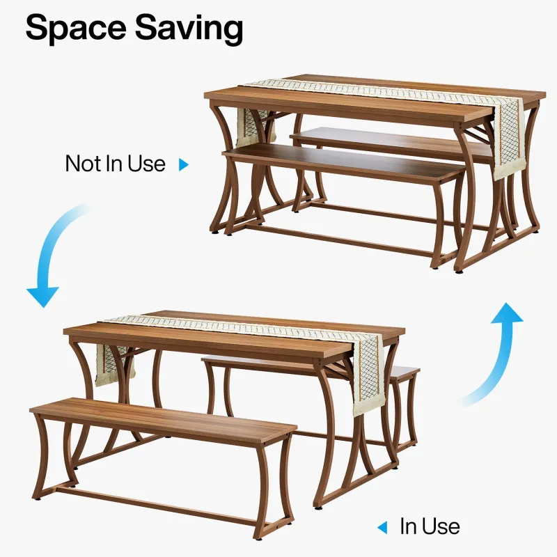Tribesigns Dining Tables*4-Piece 51-Inch Dining Table Set with 2 Benches & Table Runner