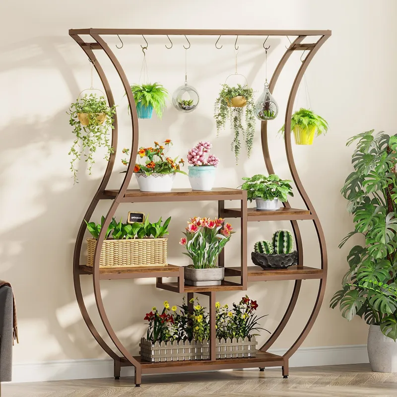 Tribesigns Plant Stands|Plant Stands*Plant Stand, Vase Shape 6-Tier Plant Display Rack with 10 Hanging Hooks