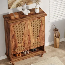 Tribesigns Shoe Racks & Cabinets|Shoe Racks & Cabinets*Rattan Shoe Cabinet, 5 - Tier Hidden Shoe Rack with Ventilated Doors