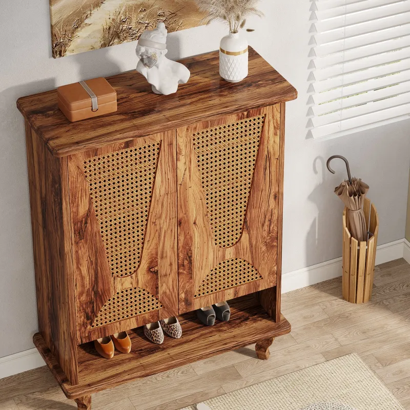 Tribesigns Shoe Racks & Cabinets|Shoe Racks & Cabinets*Rattan Shoe Cabinet, 5 - Tier Hidden Shoe Rack with Ventilated Doors