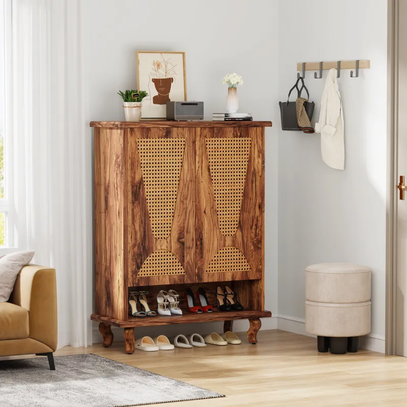 Tribesigns Shoe Racks & Cabinets|Shoe Racks & Cabinets*Rattan Shoe Cabinet, 5 - Tier Hidden Shoe Rack with Ventilated Doors