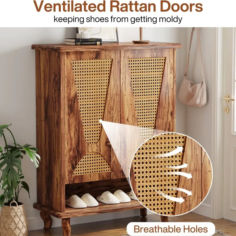 Tribesigns Shoe Racks & Cabinets|Shoe Racks & Cabinets*Rattan Shoe Cabinet, 5 - Tier Hidden Shoe Rack with Ventilated Doors