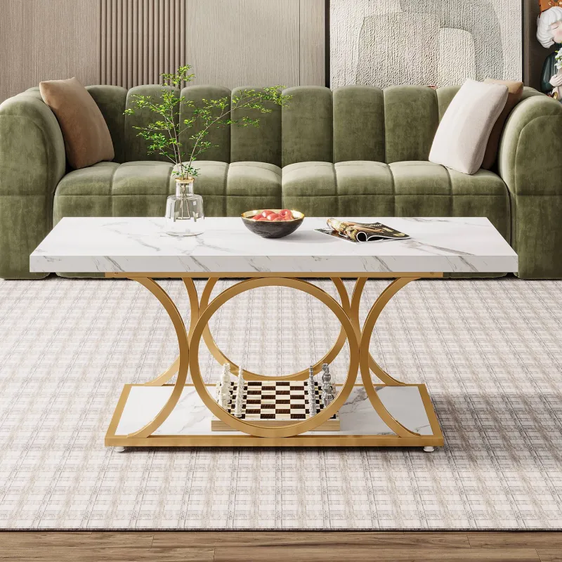 Tribesigns Coffee Tables*Rectangle Coffee Table, 47.24" Center Table with Faux Marble Top