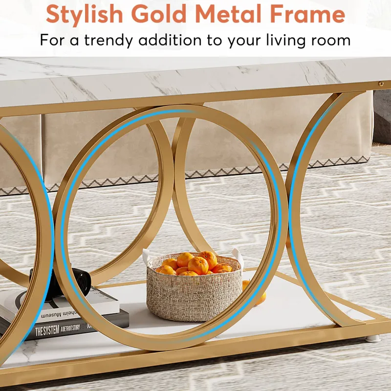 Tribesigns Coffee Tables*Rectangle Coffee Table, 47.24" Center Table with Faux Marble Top