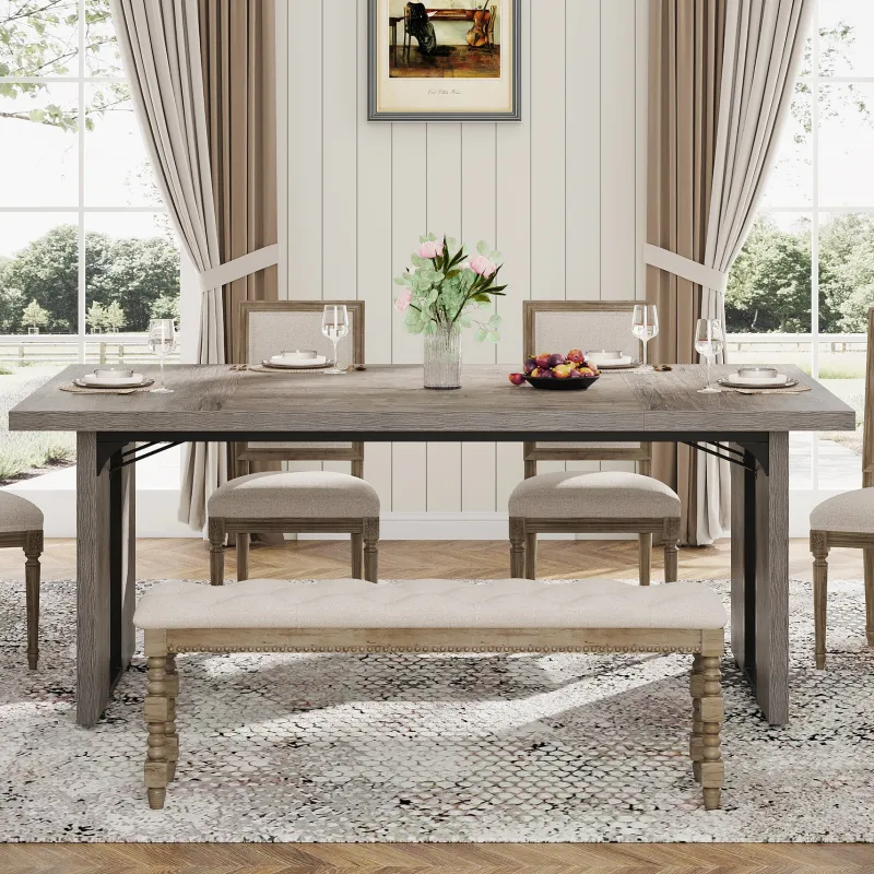 Tribesigns Dining Tables*Rectangular Dining Table, 71" Farmhouse Breakfast Table for 6 to 8 People