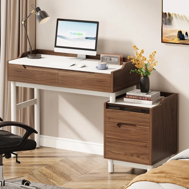 Tribesigns Desks*Reversible Computer Desk, Home Office Desk With File Drawer Cabinet