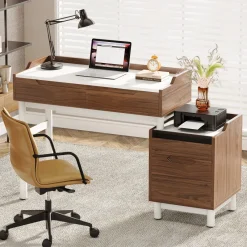 Tribesigns Desks*Reversible Computer Desk, Home Office Desk With File Drawer Cabinet