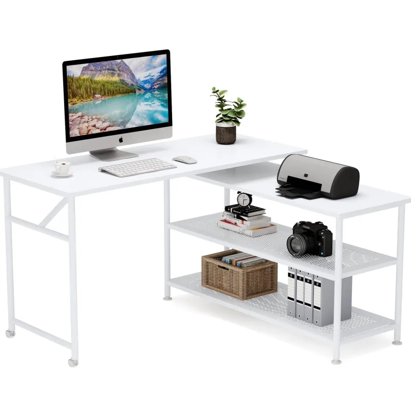 Tribesigns Desks*Rotating Desk, Modern L-Shaped Desk with Storage Shelves