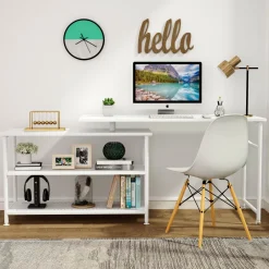 Tribesigns Desks*Rotating Desk, Modern L-Shaped Desk with Storage Shelves