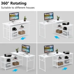 Tribesigns Desks*Rotating Desk, Modern L-Shaped Desk with Storage Shelves