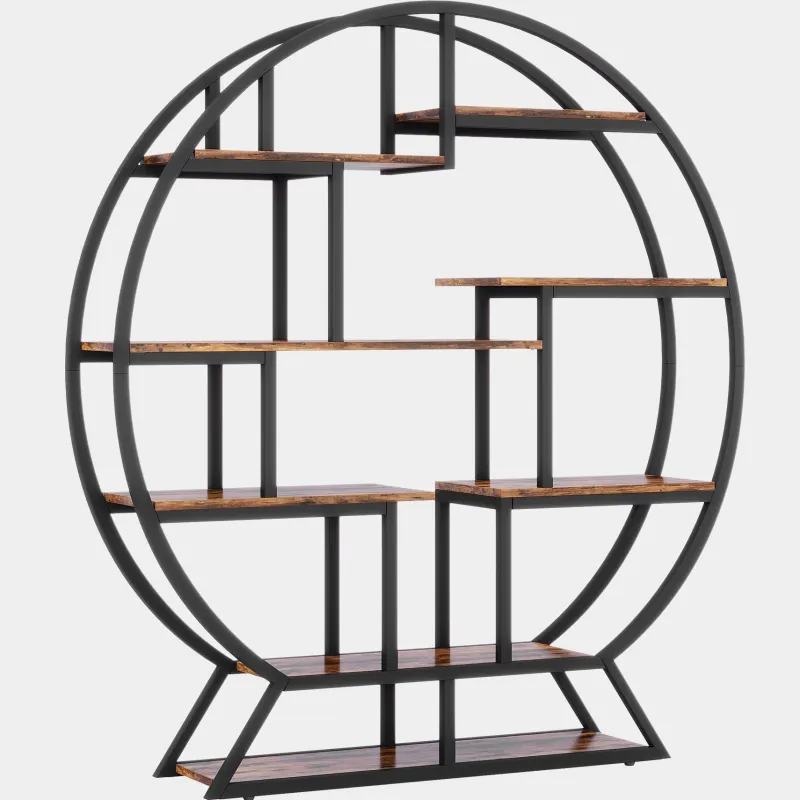 Tribesigns Bookcases & Bookshelves|Bookcases & Bookshelves*Round Bookshelf, 63 Inch Etagere Bookcase with Staggered Shelves