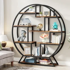 Tribesigns Bookcases & Bookshelves|Bookcases & Bookshelves*Round Bookshelf, 63 Inch Etagere Bookcase with Staggered Shelves