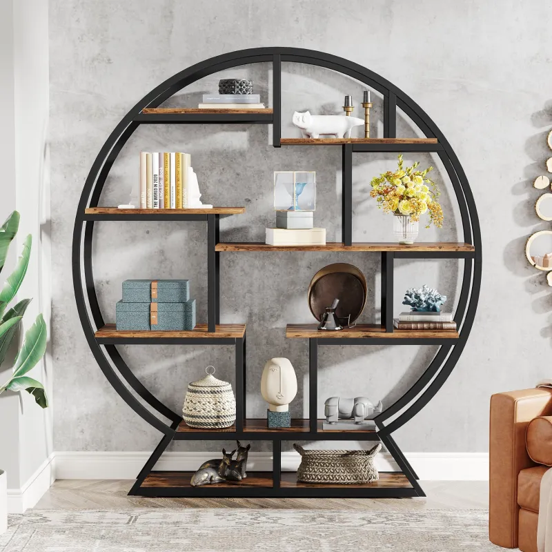 Tribesigns Bookcases & Bookshelves|Bookcases & Bookshelves*Round Bookshelf, 63 Inch Etagere Bookcase with Staggered Shelves