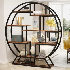 Tribesigns Bookcases & Bookshelves|Bookcases & Bookshelves*Round Bookshelf, 63 Inch Etagere Bookcase with Staggered Shelves