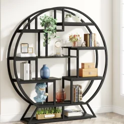 Tribesigns Bookcases & Bookshelves|Bookcases & Bookshelves*Round Bookshelf, 63 Inch Etagere Bookcase with Staggered Shelves