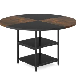 Tribesigns Dining Tables*Round Dining Table, 47" Kitchen Dinner Table with Storage Shelf