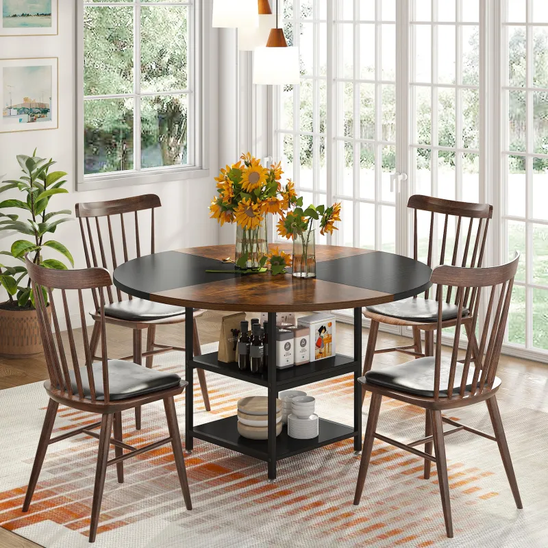 Tribesigns Dining Tables*Round Dining Table, 47" Kitchen Dinner Table with Storage Shelf