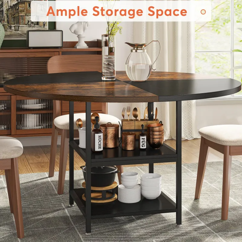 Tribesigns Dining Tables*Round Dining Table, 47" Kitchen Dinner Table with Storage Shelf