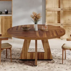 Tribesigns Dining Tables*Round Dining Table for 4, 47" Wood Kitchen Table Farmhouse Dinner Table