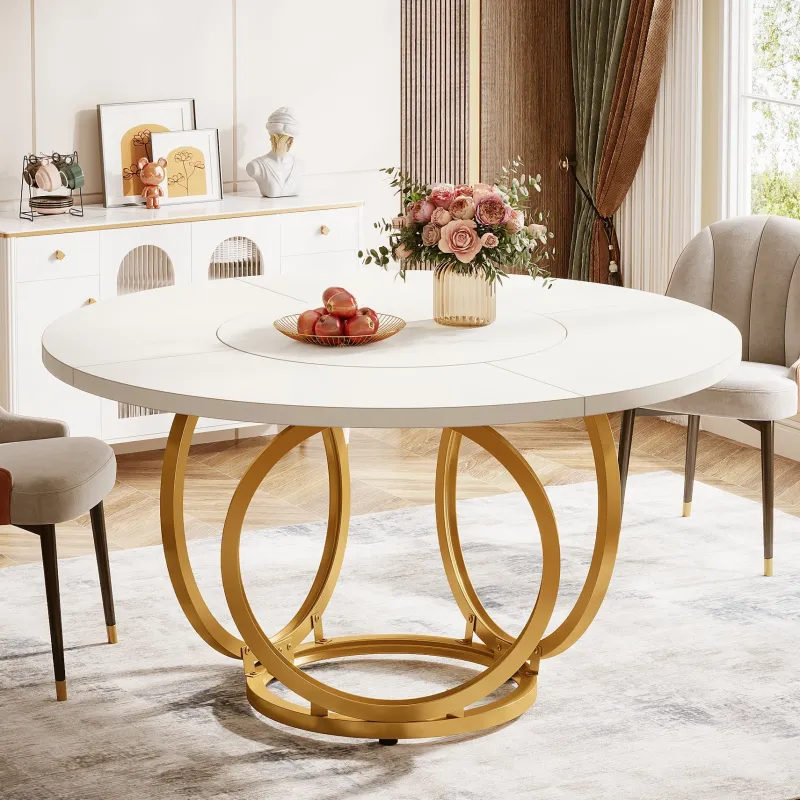 Tribesigns Dining Tables*Round Dining Table for 4, Modern 47" Kitchen Table with Metal Base