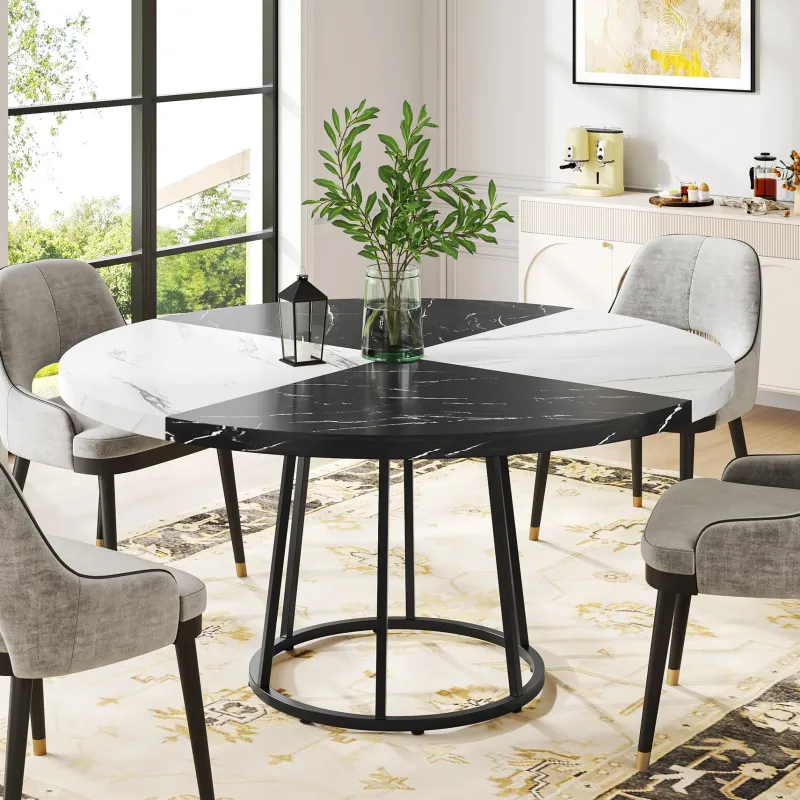 Tribesigns Dining Tables*Round Dining Table for 4 People, 47" Kitchen Table with Circle Metal Base