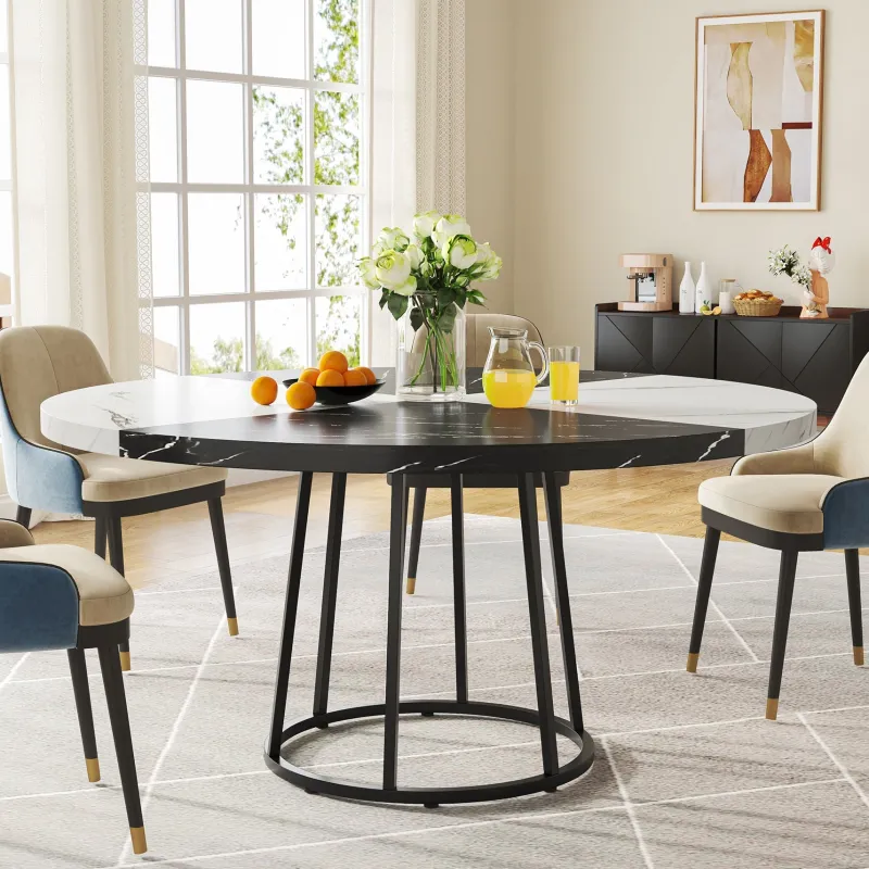 Tribesigns Dining Tables*Round Dining Table for 4 People, 47" Kitchen Table with Circle Metal Base