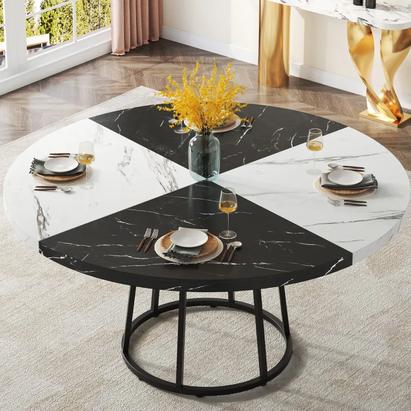 Tribesigns Dining Tables*Round Dining Table for 4 People, 47" Kitchen Table with Circle Metal Base