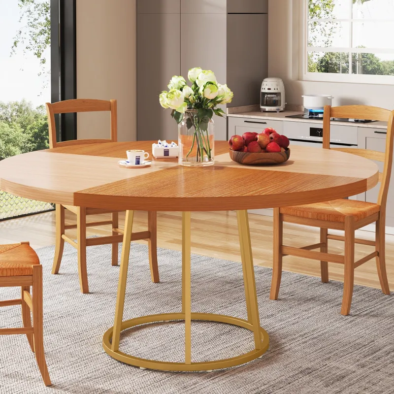 Tribesigns Dining Tables*Round Dining Table for 4 People, 47" Kitchen Table with Circle Metal Base