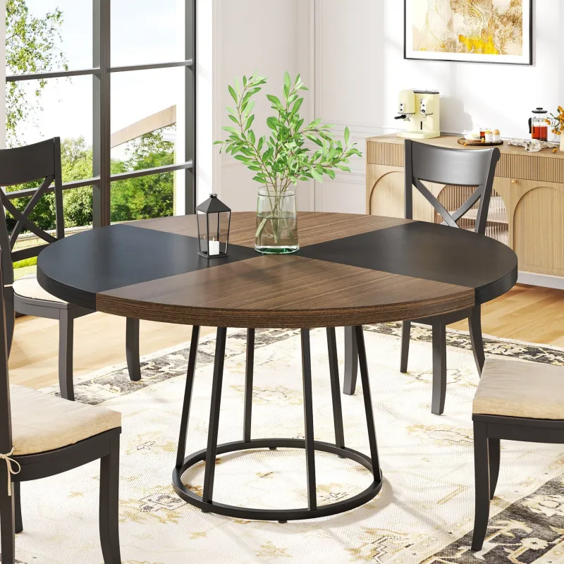 Tribesigns Dining Tables*Round Dining Table for 4 People, 47" Kitchen Table with Circle Metal Base
