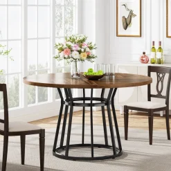 Tribesigns Dining Tables*Round Dining Table for 4 People, 47.2" Kitchen Dinner Table with Metal Base