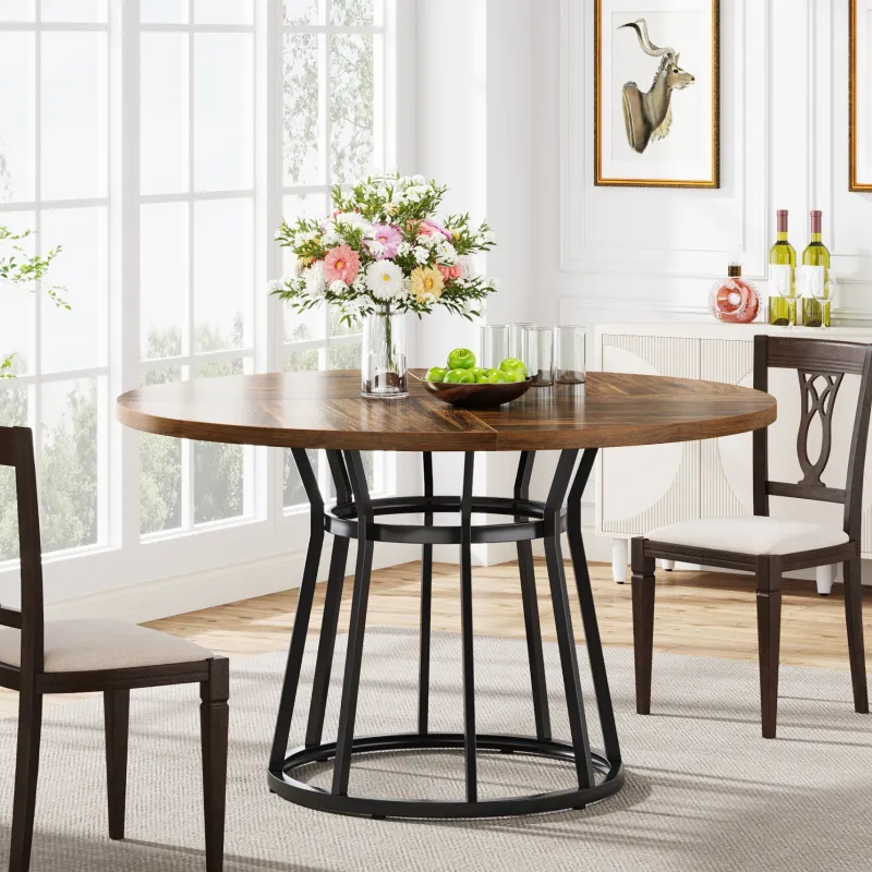 Tribesigns Dining Tables*Round Dining Table for 4 People, 47.2" Kitchen Dinner Table with Metal Base