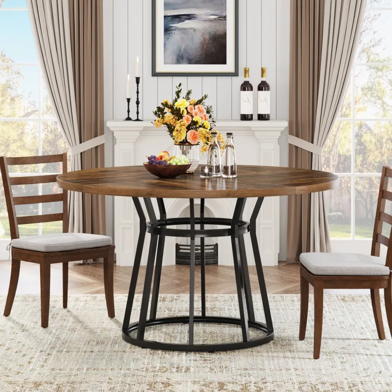 Tribesigns Dining Tables*Round Dining Table for 4 People, 47.2" Kitchen Dinner Table with Metal Base