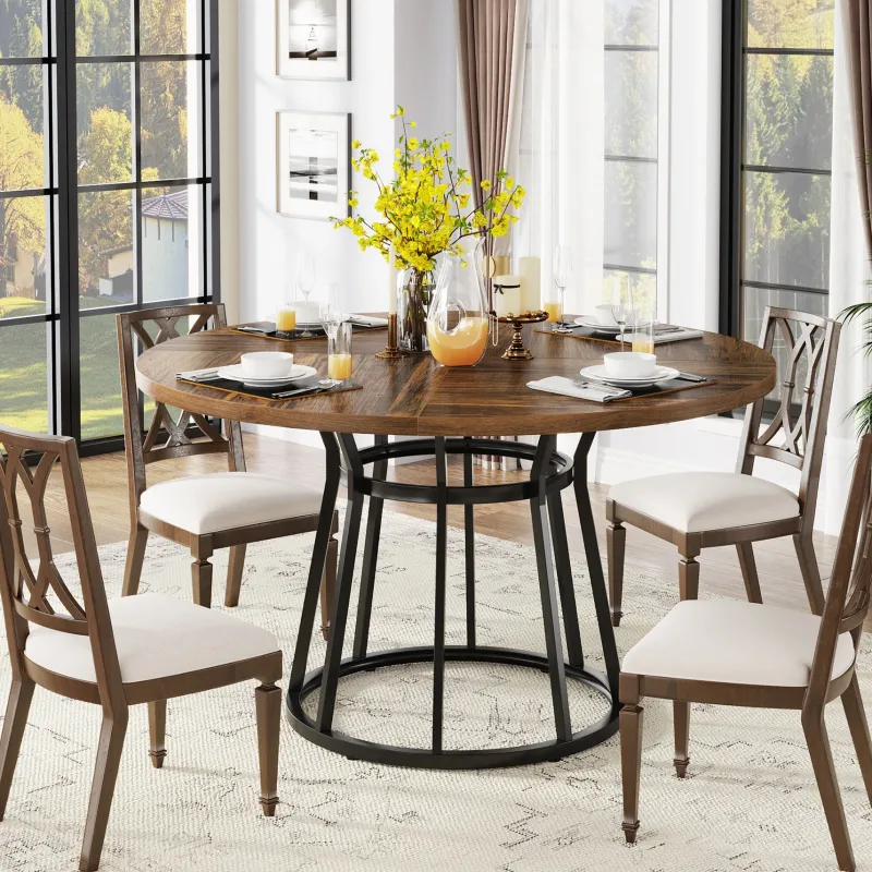 Tribesigns Dining Tables*Round Dining Table for 4 People, 47.2" Kitchen Dinner Table with Metal Base