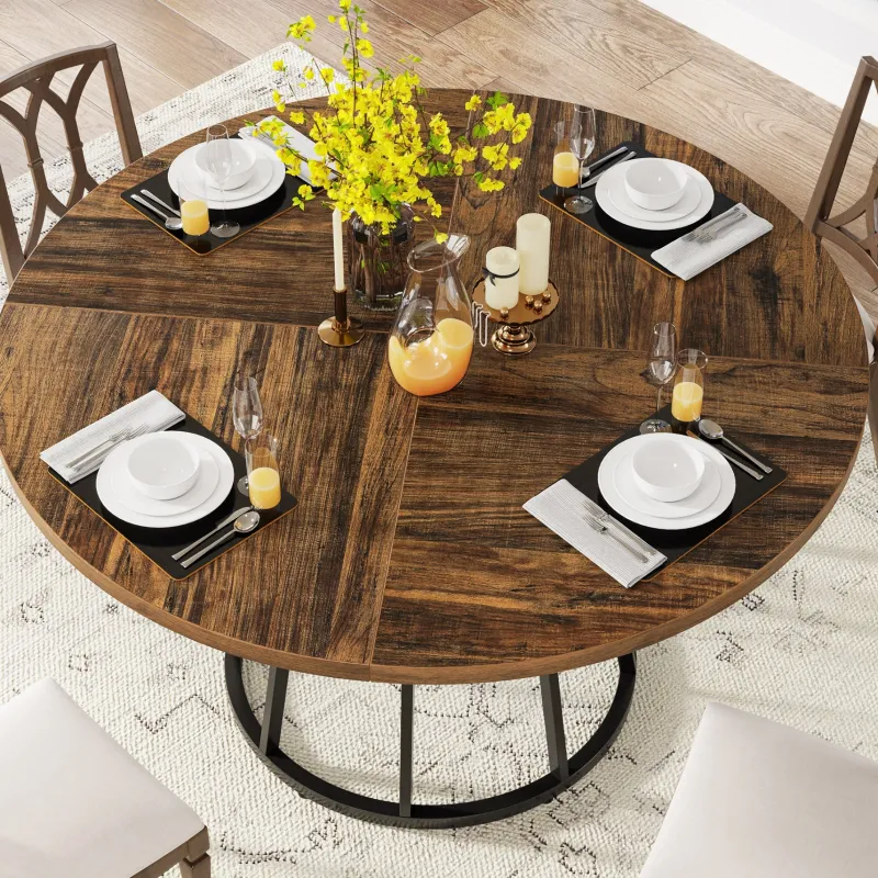 Tribesigns Dining Tables*Round Dining Table for 4 People, 47.2" Kitchen Dinner Table with Metal Base