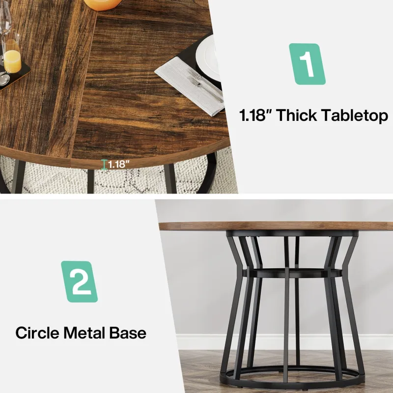 Tribesigns Dining Tables*Round Dining Table for 4 People, 47.2" Kitchen Dinner Table with Metal Base