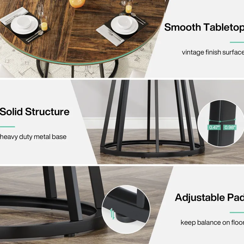Tribesigns Dining Tables*Round Dining Table for 4 People, 47.2" Kitchen Dinner Table with Metal Base
