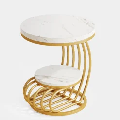 Tribesigns End & Side Tables*Round End Table, 2 Tiers Faux Marble Side Table with Storage Shelf