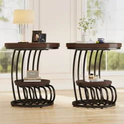 Tribesigns End & Side Tables*Round End Table, 2 Tiers Faux Marble Side Table with Storage Shelf