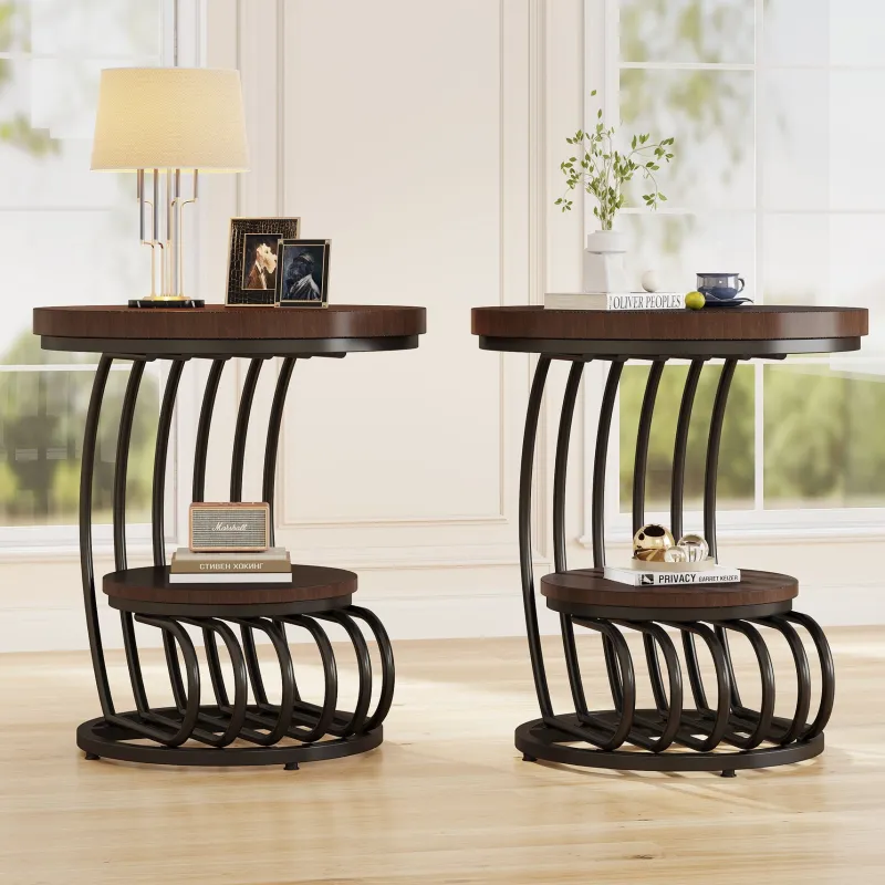 Tribesigns End & Side Tables*Round End Table, 2 Tiers Faux Marble Side Table with Storage Shelf