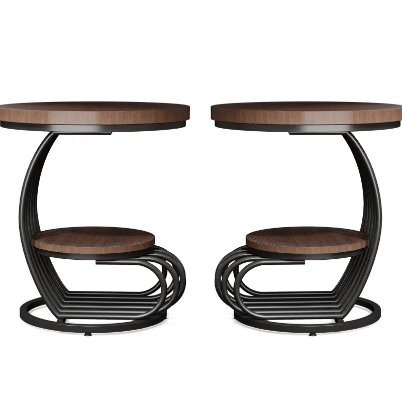Tribesigns End & Side Tables*Round End Table, 2 Tiers Faux Marble Side Table with Storage Shelf
