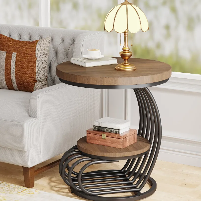 Tribesigns End & Side Tables*Round End Table, 2 Tiers Faux Marble Side Table with Storage Shelf