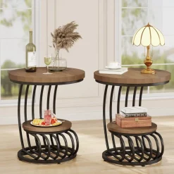 Tribesigns End & Side Tables*Round End Table, 2 Tiers Faux Marble Side Table with Storage Shelf