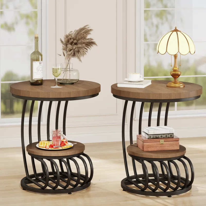 Tribesigns End & Side Tables*Round End Table, 2 Tiers Faux Marble Side Table with Storage Shelf
